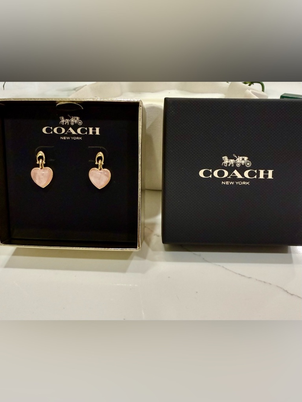 COACH Semi-precious Rose
Quartz Heart Drop gold-tone
Signature C link Earrings